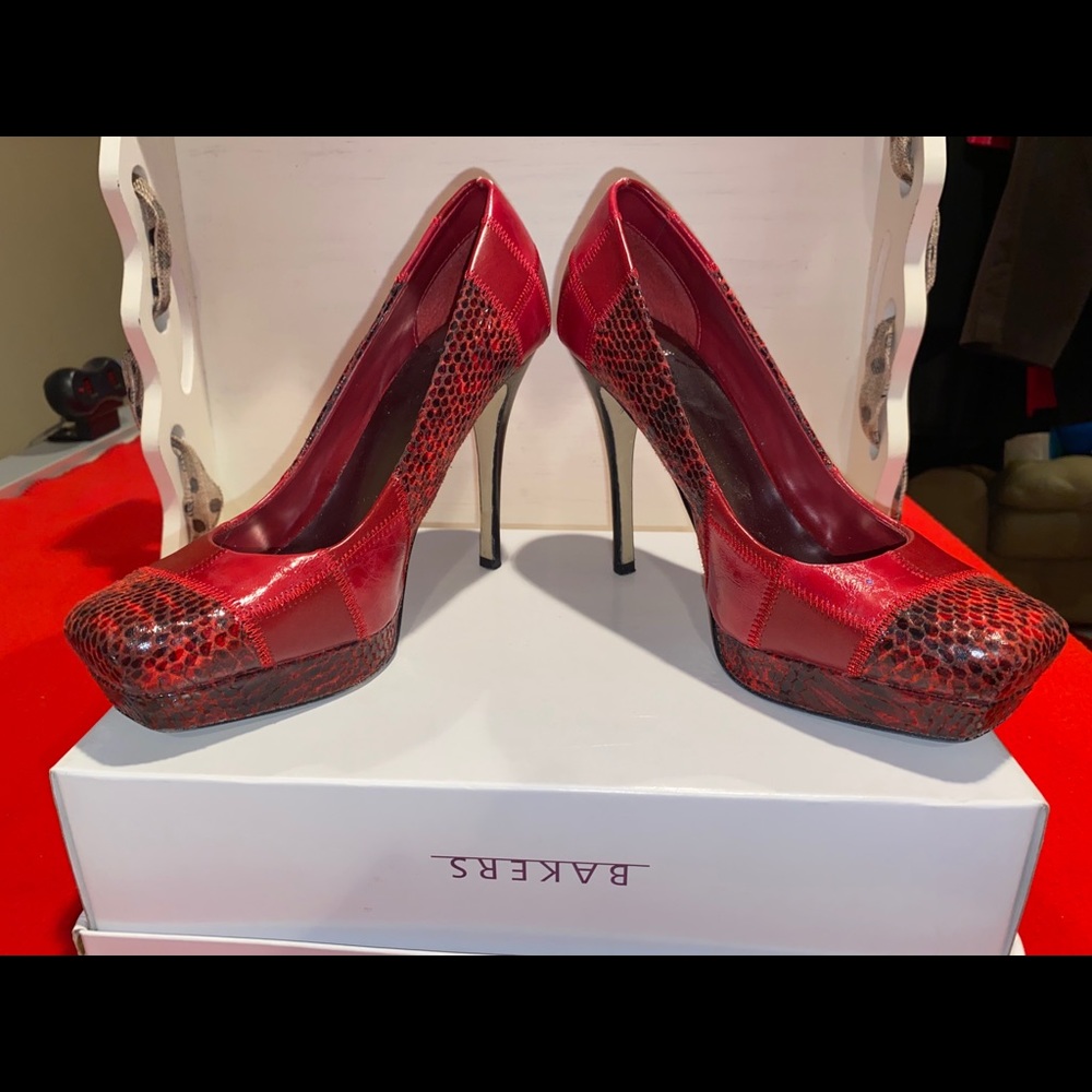 Barely worn SEXY patchwork Red Heel leather animal print 7.5 very comfortable